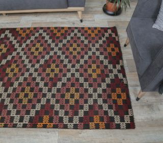 4x10 Vintage Kilim Flatweave Geometric Handmade Rug - Thumbnail