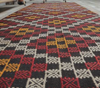 4x10 Vintage Kilim Flatweave Geometric Handmade Rug - Thumbnail