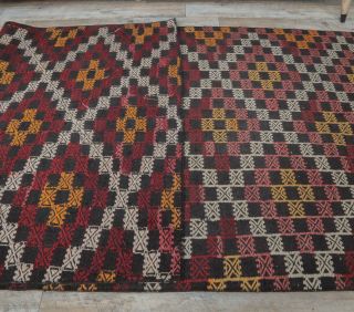 4x10 Vintage Kilim Flatweave Geometric Handmade Rug - Thumbnail