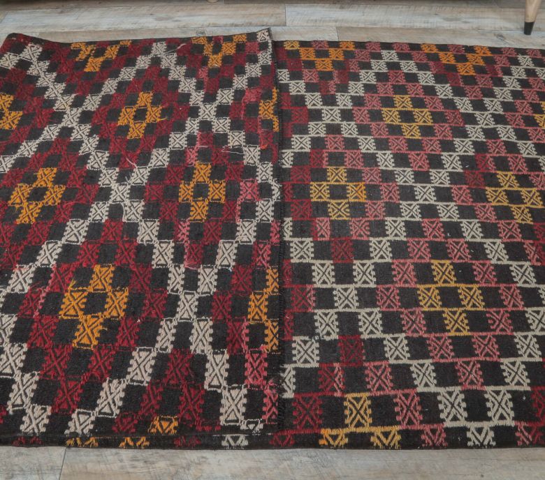 4x10 Vintage Kilim Flatweave Geometric Handmade Rug