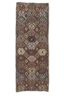 4x12 Vintage Handwoven Brown Kilim Runner - Thumbnail