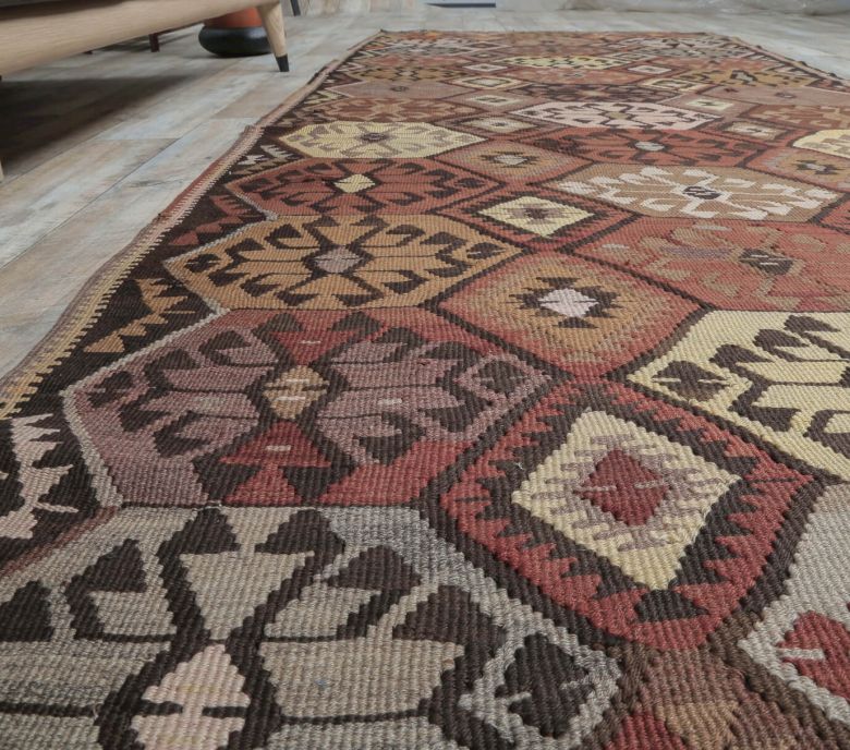 4x12 Vintage Handwoven Brown Kilim Runner