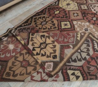 4x12 Vintage Handwoven Brown Kilim Runner - Thumbnail