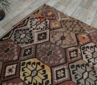 4x12 Vintage Handwoven Brown Kilim Runner - Thumbnail