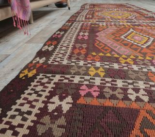 4x14 Vintage Kilim Flatweave Rug Runner - Thumbnail