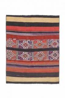 4x5 Handmade Vintage Throw Kilim Rug - Thumbnail