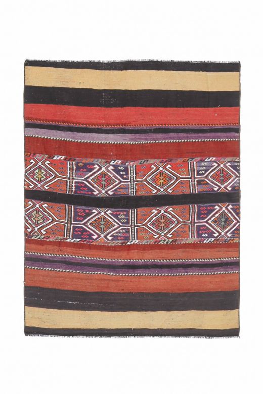 4x5 Handmade Vintage Throw Kilim Rug