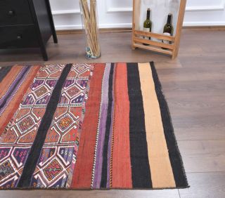 4x5 Handmade Vintage Throw Kilim Rug - Thumbnail