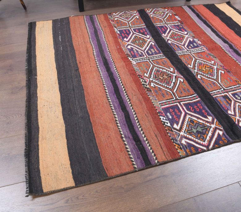 4x5 Handmade Vintage Throw Kilim Rug