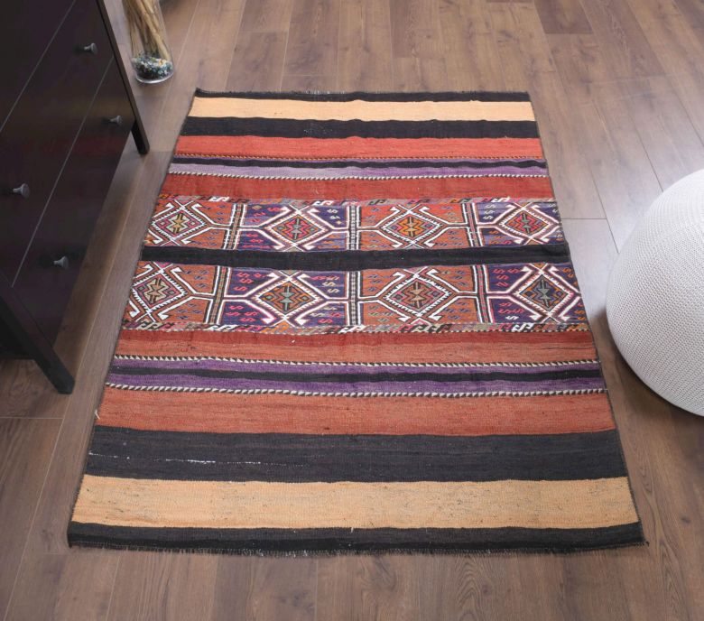 4x5 Handmade Vintage Throw Kilim Rug