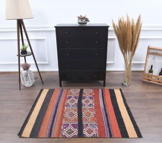 4x5 Handmade Vintage Throw Kilim Rug - Thumbnail