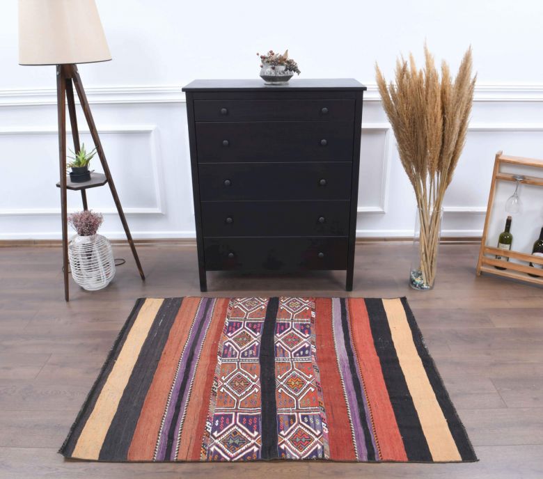 4x5 Handmade Vintage Throw Kilim Rug