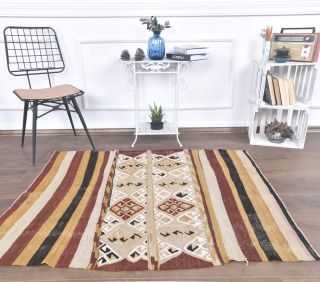 4x5 Vintage Handmade Kilim Area Rug - Thumbnail