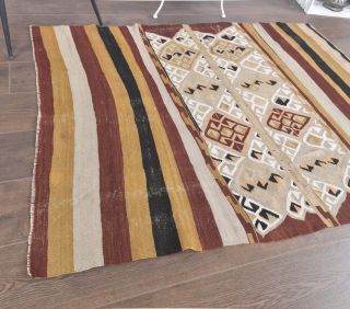 4x5 Vintage Handmade Kilim Area Rug - Thumbnail