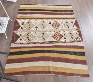 4x5 Vintage Handmade Kilim Area Rug - Thumbnail