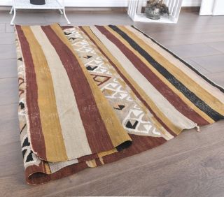 4x5 Vintage Handmade Kilim Area Rug - Thumbnail