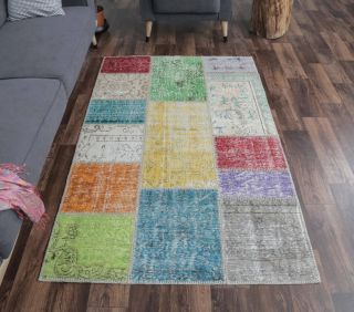 4x6 Vintage Handmade Geometric Area Rug - Thumbnail