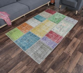 4x6 Vintage Handmade Geometric Area Rug - Thumbnail