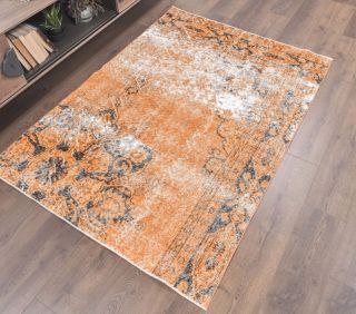 4x6 Vintage Handmade Orange Area Rug - Thumbnail