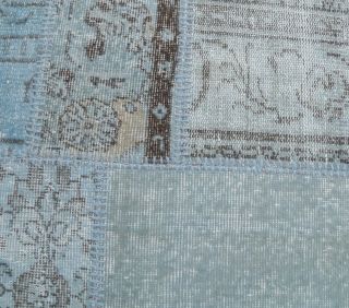 4x6 Vintage Handmade Overdyed Patchwork Blue Area Rug - Thumbnail