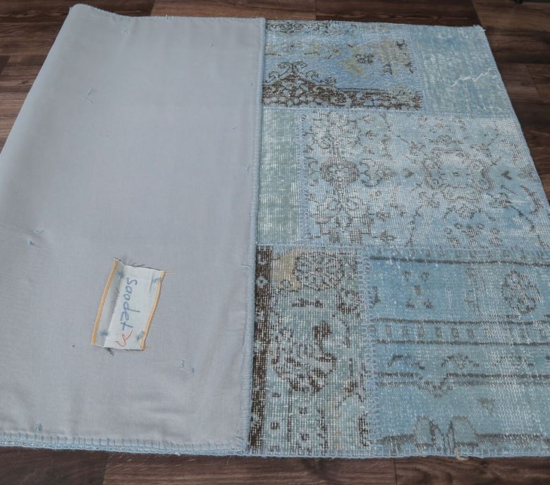 4x6 Vintage Handmade Overdyed Patchwork Blue Area Rug