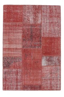 4x6 Vintage Overdyed Patchwork Red Area Rug - Thumbnail