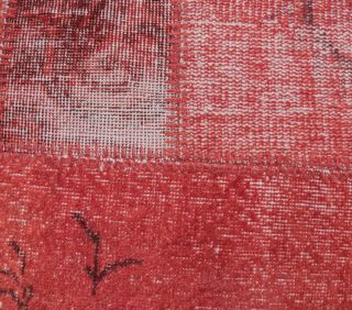 4x6 Vintage Overdyed Patchwork Red Area Rug - Thumbnail