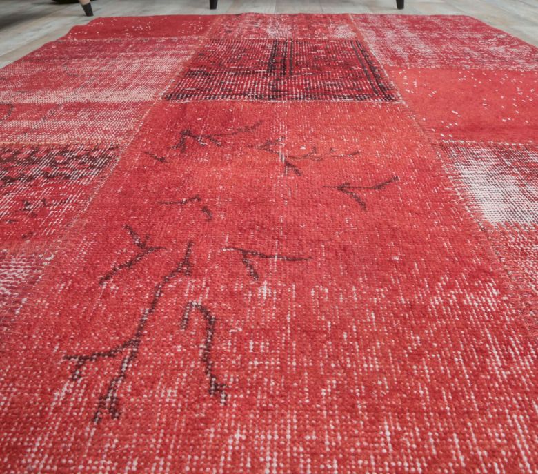 4x6 Vintage Overdyed Patchwork Red Area Rug