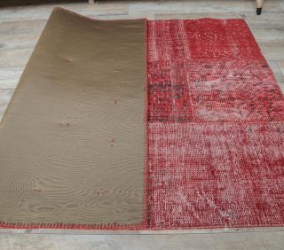 4x6 Vintage Overdyed Patchwork Red Area Rug - Thumbnail