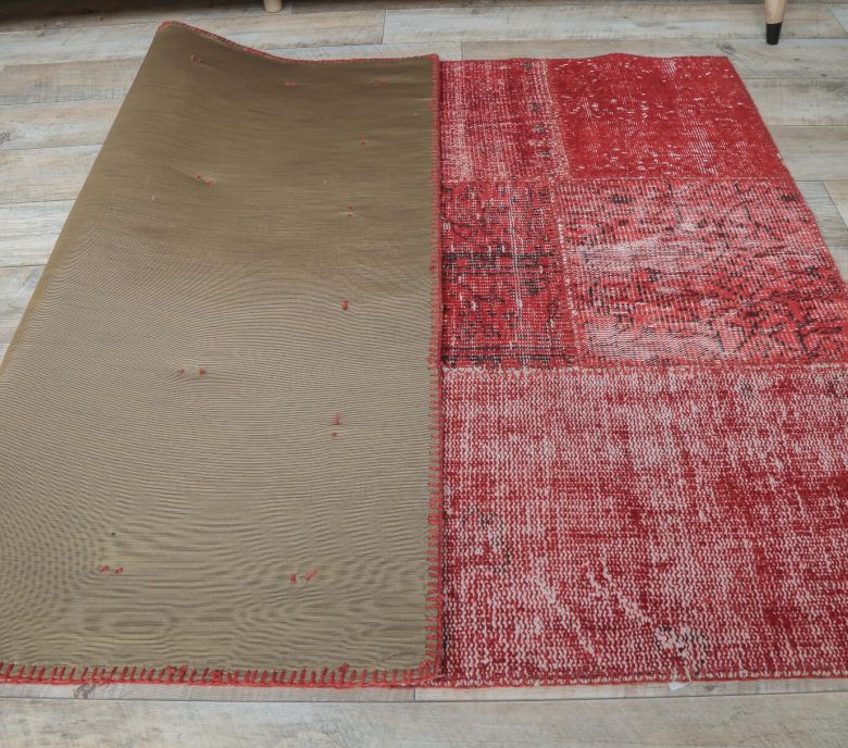 4x6 Vintage Overdyed Patchwork Red Area Rug