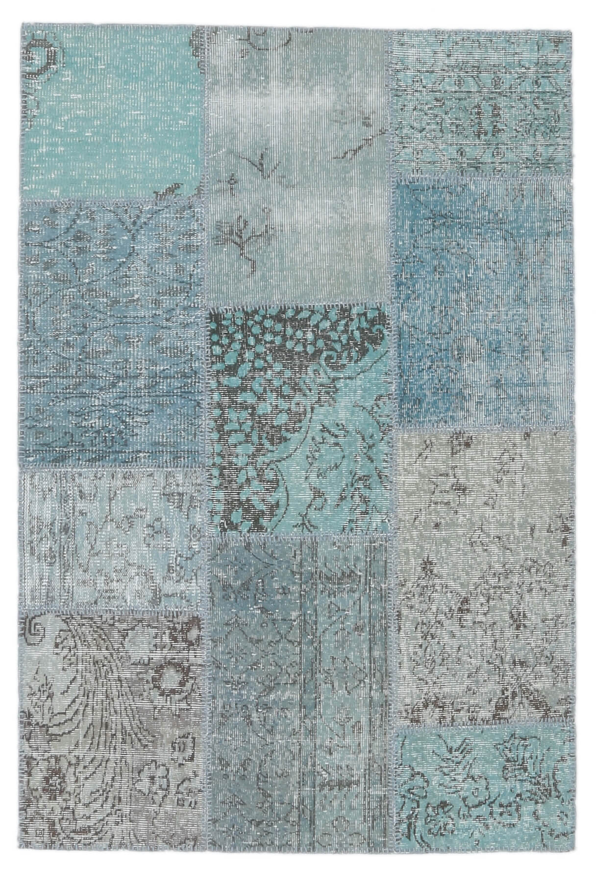 4x6 Vintage Patchwork Blue Turquoise, Turquoise Area Rug