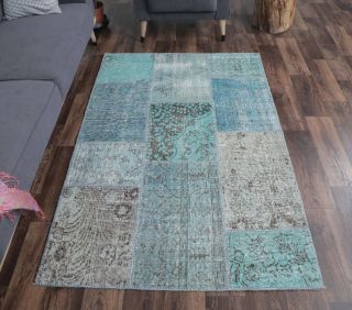 4x6 Vintage Patchwork Blue-Turquoise Area Rug - Thumbnail