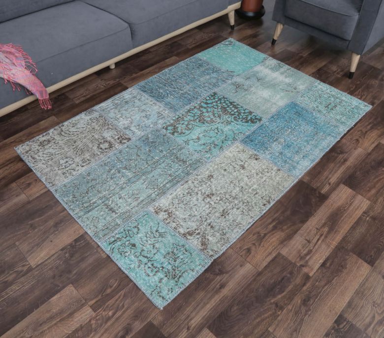 4x6 Vintage Patchwork Blue-Turquoise Area Rug