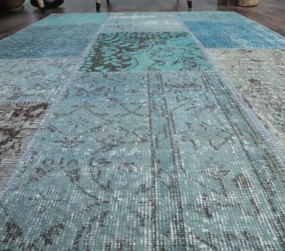 4x6 Vintage Patchwork Blue-Turquoise Area Rug - Thumbnail