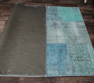 4x6 Vintage Patchwork Blue-Turquoise Area Rug - Thumbnail