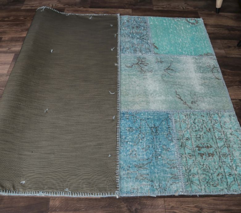 4x6 Vintage Patchwork Blue-Turquoise Area Rug