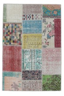 4x6 Vintage Patchwork Colorful Handmade Area Rug - Thumbnail