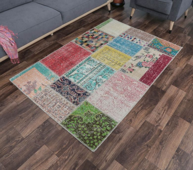 4x6 Vintage Patchwork Colorful Handmade Area Rug