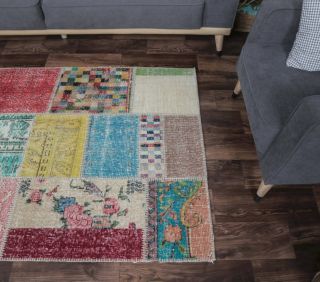 4x6 Vintage Patchwork Colorful Handmade Area Rug - Thumbnail