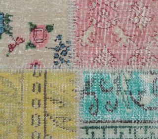 4x6 Vintage Patchwork Colorful Handmade Area Rug - Thumbnail