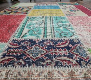 4x6 Vintage Patchwork Colorful Handmade Area Rug - Thumbnail