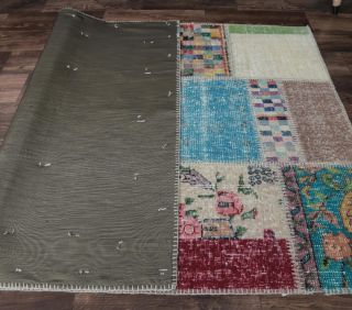 4x6 Vintage Patchwork Colorful Handmade Area Rug - Thumbnail