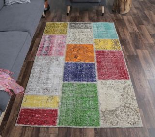 4x6 Vintage Patchwork Colorful Modern Area Rug - Thumbnail