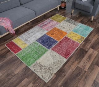 4x6 Vintage Patchwork Colorful Modern Area Rug - Thumbnail