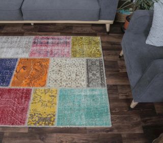 4x6 Vintage Patchwork Colorful Modern Area Rug - Thumbnail