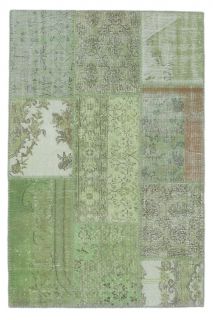 4x6 Vintage Patchwork Green Area Rug - Thumbnail