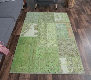 4x6 Vintage Patchwork Green Area Rug - Thumbnail