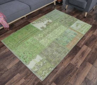 4x6 Vintage Patchwork Green Area Rug - Thumbnail
