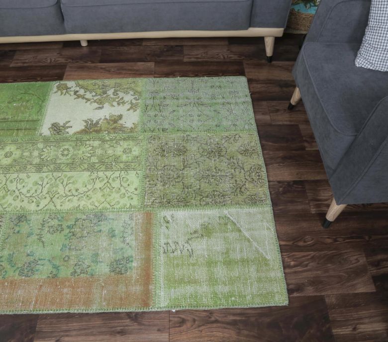 4x6 Vintage Patchwork Green Area Rug