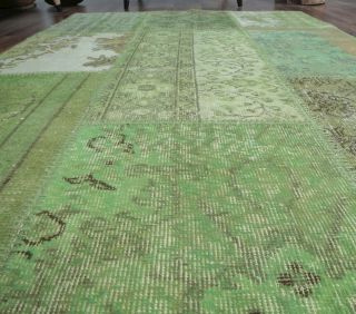 4x6 Vintage Patchwork Green Area Rug - Thumbnail